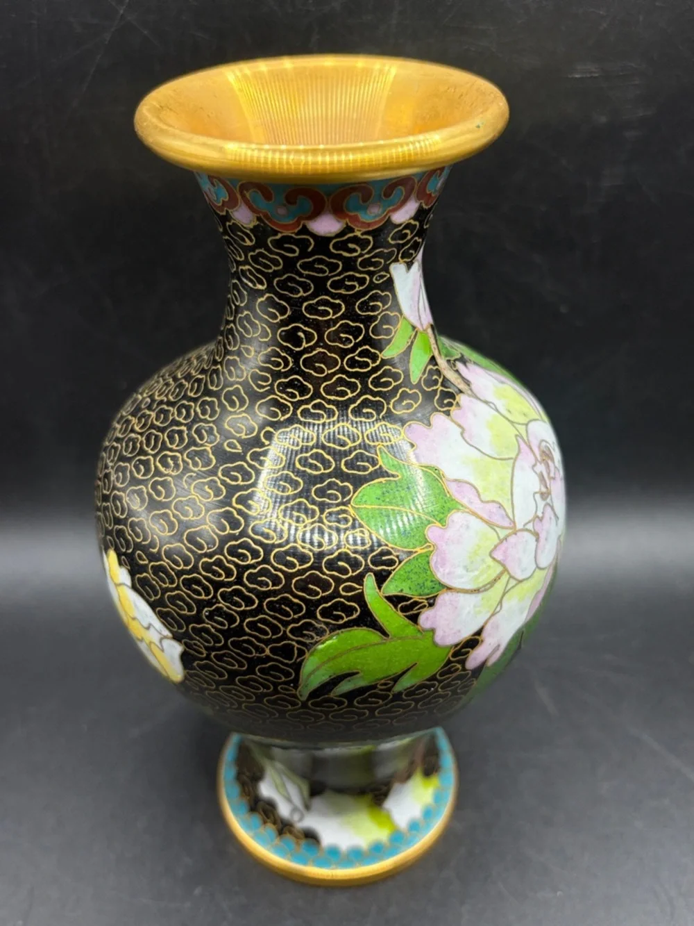 Vintage Floral Bird Black Multicolor Cloisonné Vase Vessel Asian Arts Decor - Picture 5 of 9